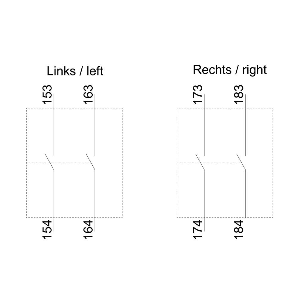 'Maten voor links: 153, 163, 154, 164; voor rechts: 173, 183, 174, 184.'