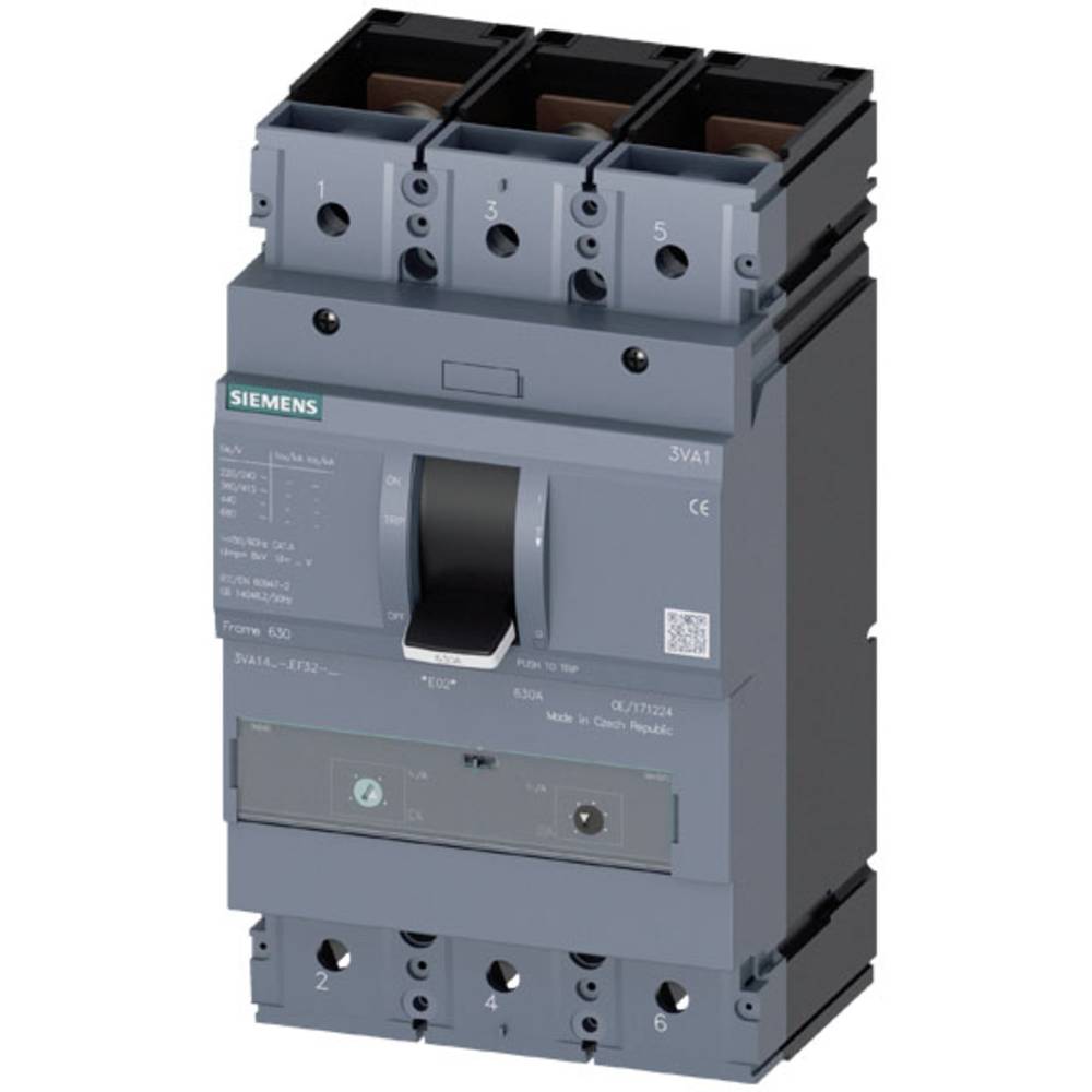 Siemens 3VA1463-4EF32-0AA0 Vermogensschakelaar 1 stuk(s) Instelbereik (stroomsterkte): 441 - 630 A Schakelspanning (max.): 690 V/AC, 500 V/DC (b x h x d) 138 x