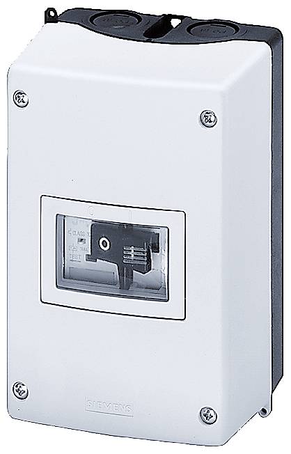 Elektrische schakelaar in een rechthoekige witte behuizing, aan de voorkant een transparant venster dat het schakelmechanisme laat zien.