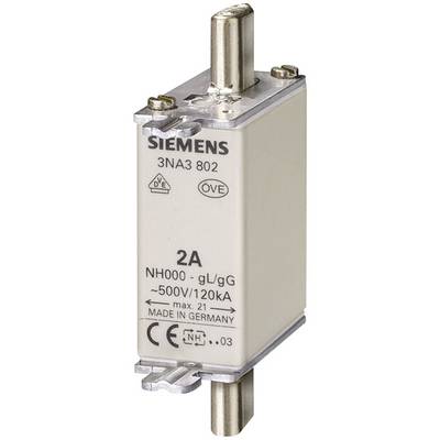 'Beveiligingspatroon van het merk Siemens, type NH000 -gL/gG, 2A, 500V/120kA, vervaardigd in Duitsland.'