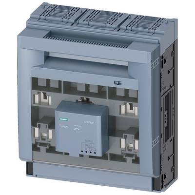 Een elektrische vermogensschakelaar in gesloten positie, grijs met uitneembare contacten. Aan de voorkant is de merknaam herkenbaar.