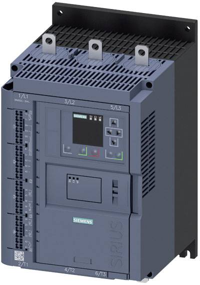 'Siemens Sirius Softstarter', een elektronisch apparaat met een digitaal display en meerdere aansluitingen, voor de besturing van machines.