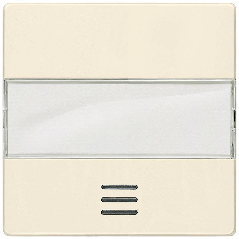 Een lichtschakelaar in beige met geïntegreerde dimmer, bestaande uit drie horizontale lijnen in het onderste gedeelte.