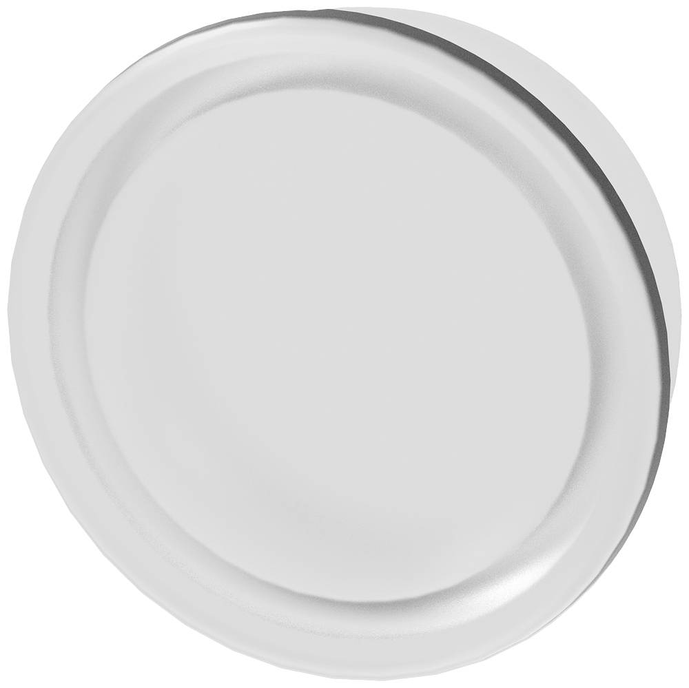 Een witte, ronde deksel, waarschijnlijk van plastic of metaal, voor een lichte achtergrond.