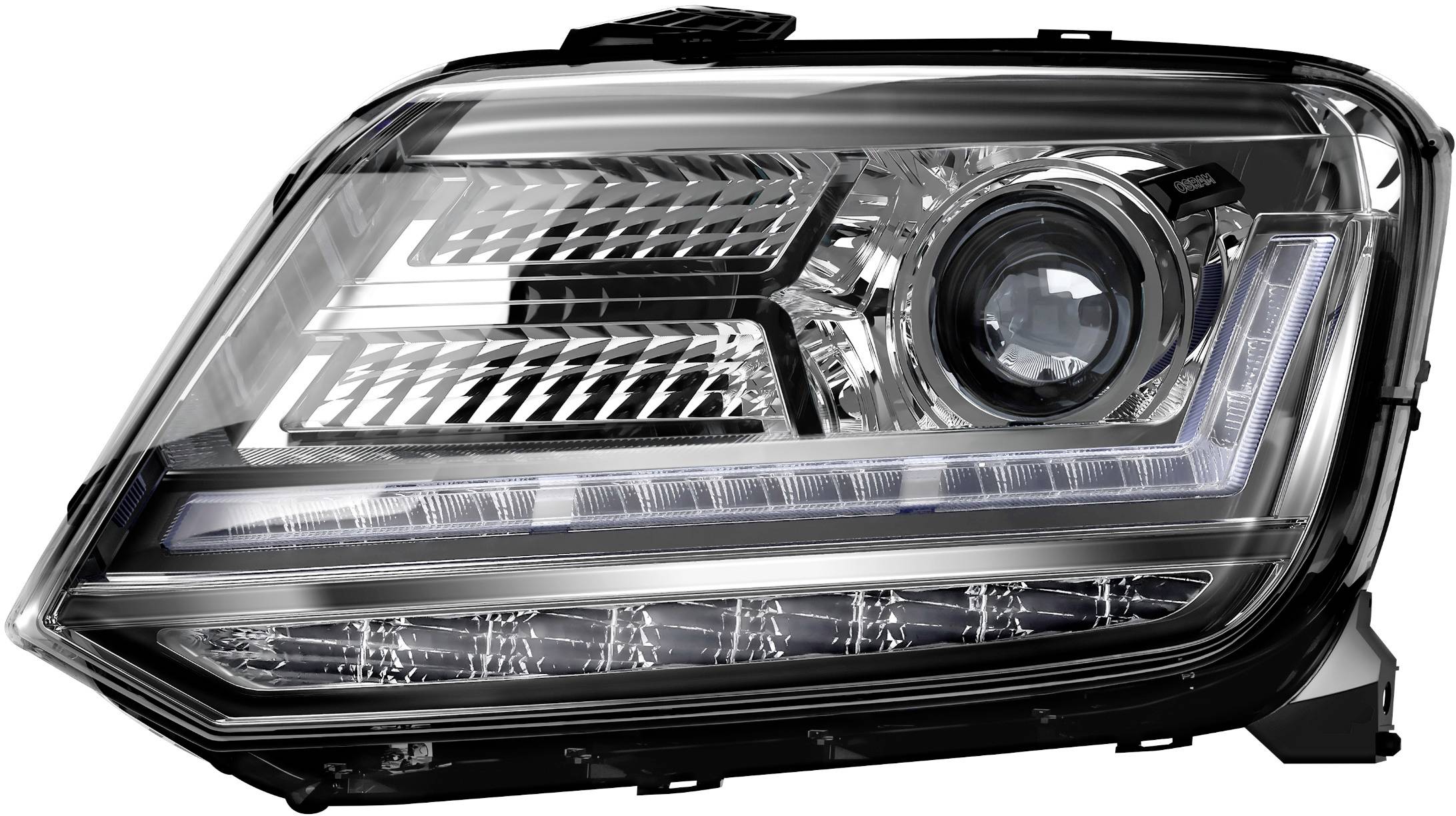 Autokoplampen in moderne LED-technologie, met helder glas en reflecterende elementen, voor betere zichtbaarheid 's nachts.