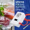 'UTS125 voor het perfecte diner' met een stopcontact en thermometer voor vacuüm verpakte zalm en kruiden.
