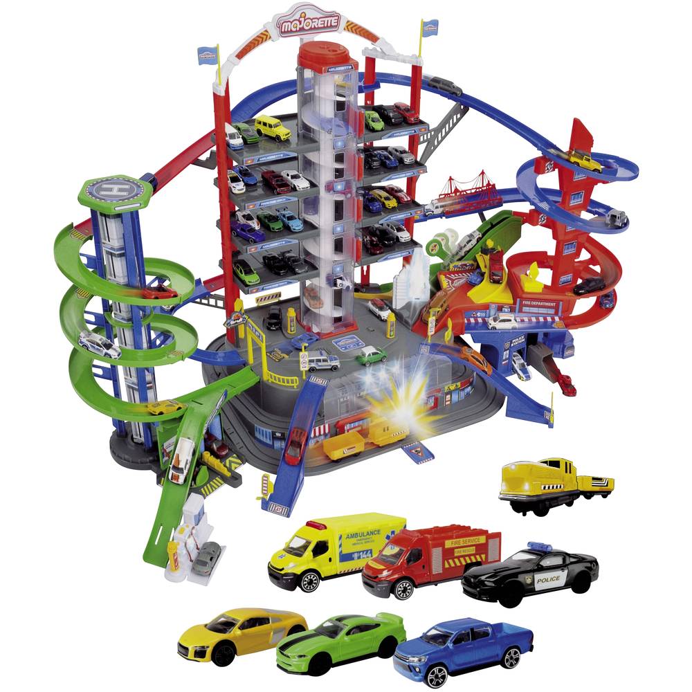 Majorette Super City Garage - 128x78x73 cm - 7 verdiepingen + 6 voertuigen - Die-cast - Vanaf 5 jaar - Speelgoedgarage