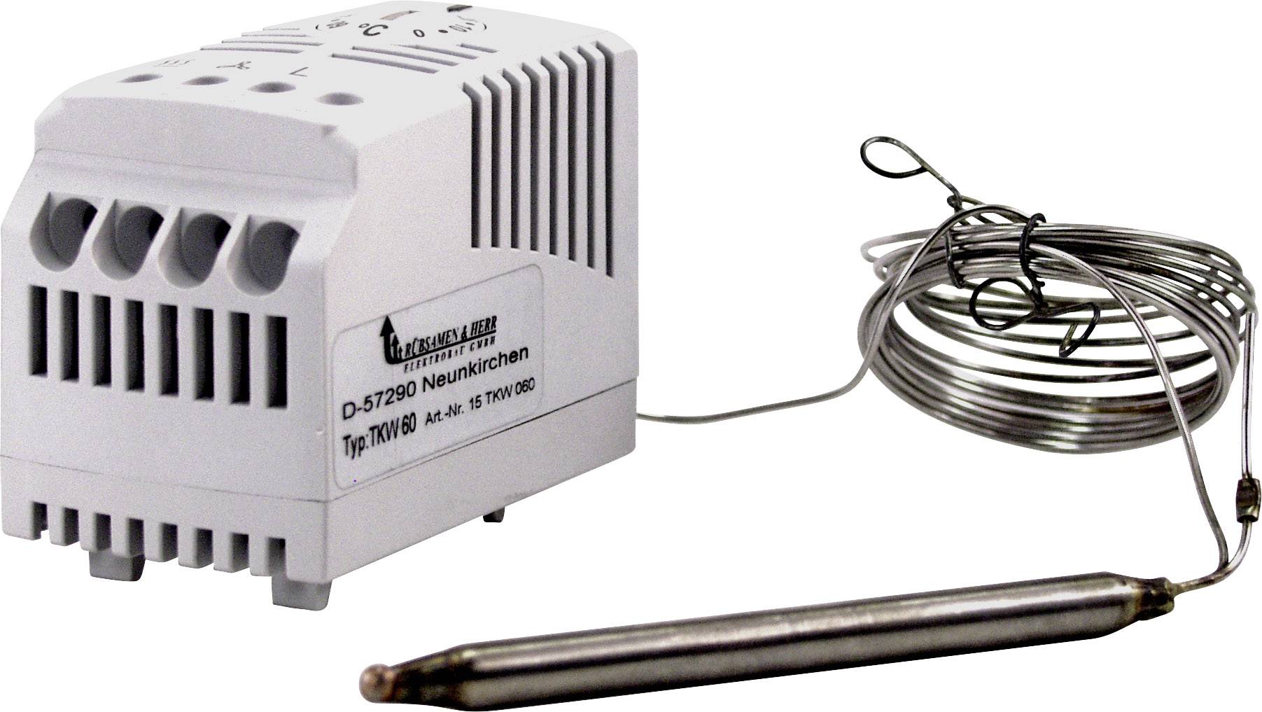 Een temperatuursensor met een kunststof behuizing en een metalen sonde, verbonden door een kabel. Tekst op behuizing: 'D-57290 Neunkirchen'.