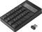 Zwarte USB-numeriek toetsenblok met display, toont '1234567890'. USB-ontvanger ernaast. Ideaal voor nummer- en gegevensbeheer.