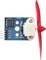 'Fan Motor'-module met rode propeller, blauwe printplaat en witte onderdelen. Markeringen: INB, INA, VCC, GND.