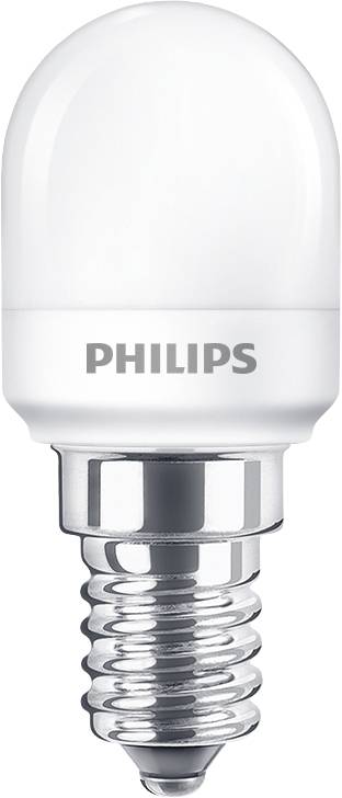 Een witte LED-lamp van het merk Philips met E14-fitting.