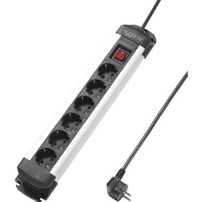 Sygonix SY-4538260 Stekkerdoos met schakelaar 6-voudig Zwart, Zilver Randaarde stekker 1 stuk(s)-0