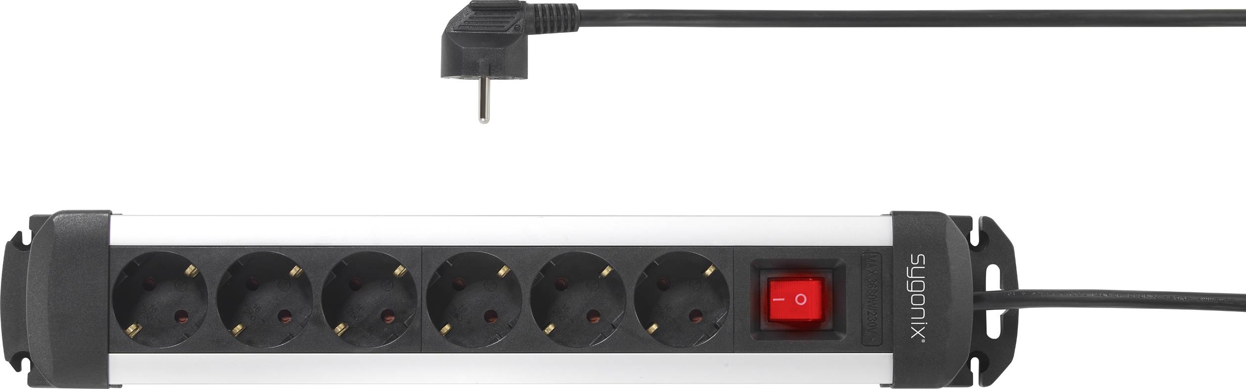 Sygonix SY-4538260 Stekkerdoos met schakelaar 6-voudig Zwart, Zilver Randaarde stekker 1 stuk(s)-1