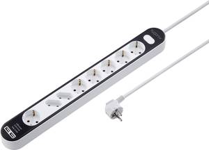 Conrad Sygonix SY-4538278 Stekkerdoos met schakelaar 8-voudig Wit, Zwart Randaarde stekker 1 stuk(s) aanbieding