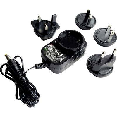 Een voedingsadapter met verschillende verwisselbare stopcontactadapters uit verschillende regio's, geschikt voor internationaal gebruik.