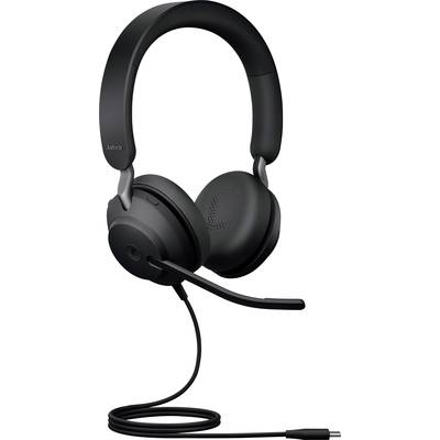 Jabra Evolve2 40, USB-C MS Stereo On Ear headset  Telefoon Kabel Stereo Zwart  Microfoon uitschakelbaar (mute)