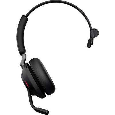 Draadloze on-ear headset met één oortje en microfoonarm. Geschikt voor telefoongesprekken en online vergaderingen. Ontwerp in het zwart.