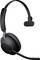 Een zwarte, draadloze headset met één oordopje en een microfoon, geschikt voor telefoongesprekken en online vergaderingen.
