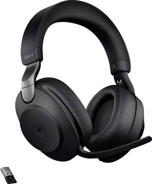 Jabra Evolve2 85 MS Telefoon Over Ear headset Bluetooth, Kabel Stereo Zwart Ruisonderdrukking (microfoon) Volumeregeling, Indicator voor batterijstatus, Microfoon uitschakelbaar (mute)