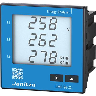Meetapparaat toont driefasige spanningswaarden: L1 258V, L2 262V, L3 278V. Fabrikant 'Janitza', Model 'UMG 96-S2'.
