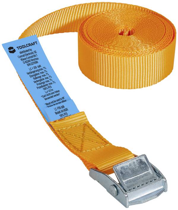 TOOLCRAFT TO-6811770 Klemband Trekkracht (lc) vastbinden (enkel/direct)=125 daN (l x b) 4.5 m x 25 mm Klemslot