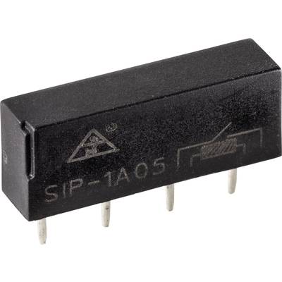 Een elektronisch onderdeel, vermoedelijk een relais, met de opdruk 'SIP-1A05' en vier metalen pinnen aan de onderkant.