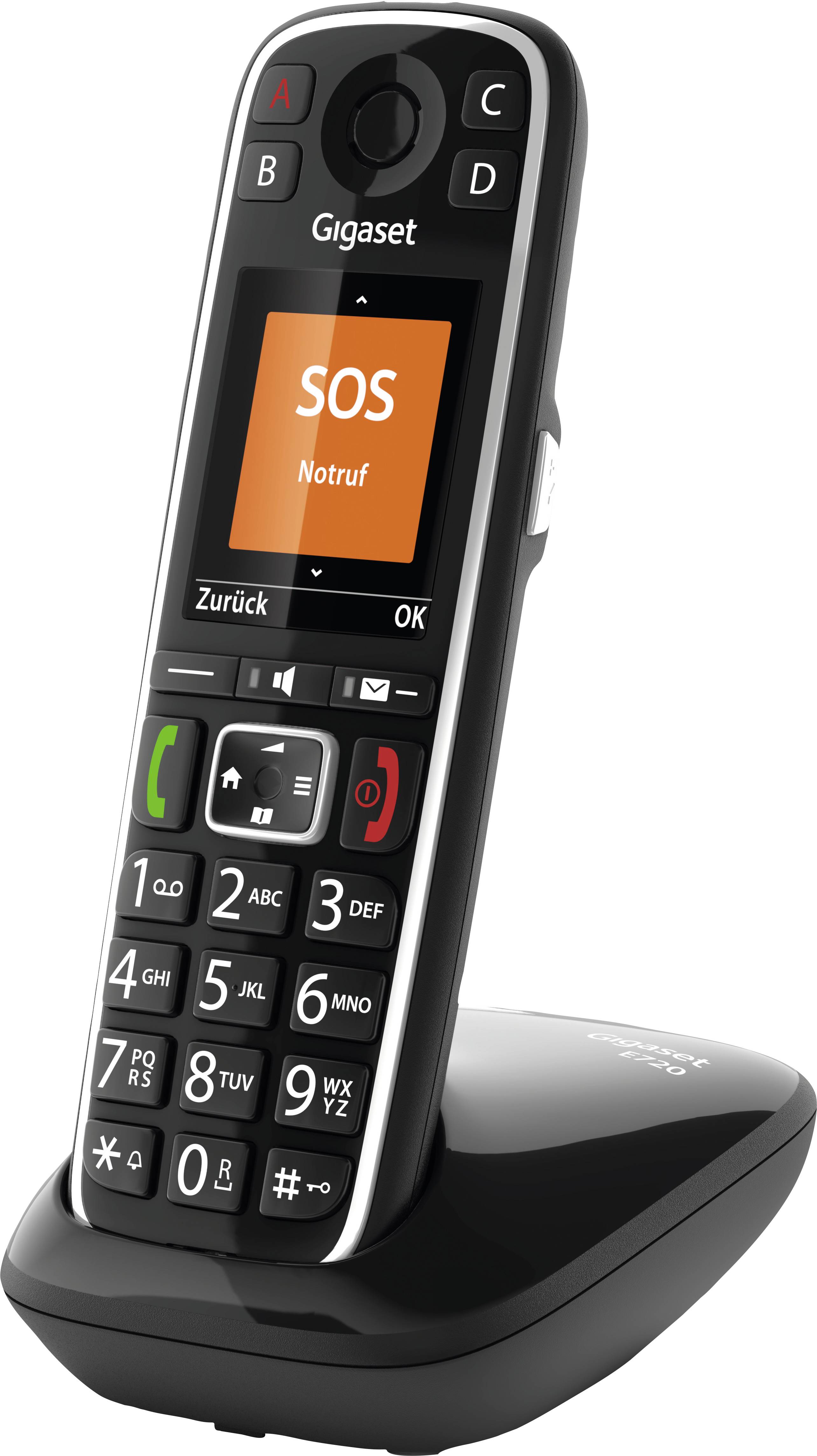 Draadloze telefoon met grote SOS-toets op het display. Ideaal voor noodoproepen en eenvoudig te bedienen toetsen met display voor senioren.