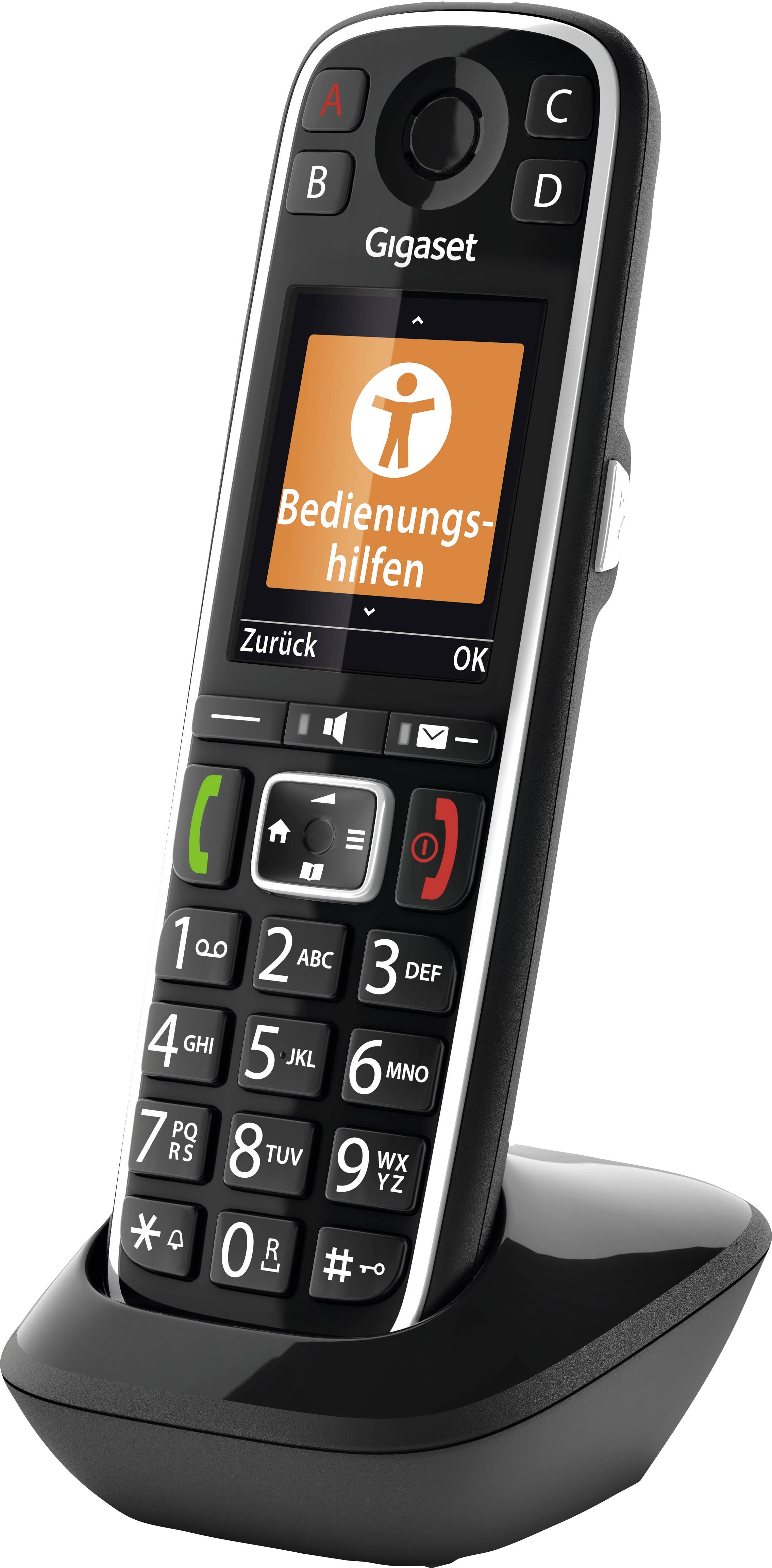 Draadloze telefoon met grote toetsen op laadstation, display toont 'Gebruikershulp', geschikt voor eenvoudig gebruik.
