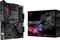 Moederbord ASUS ROG Strix B550-F Gaming; zwart moederbord met gekleurde accenten; verpakking toont productafbeelding en merklogo.