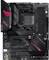 Moederbord ASUS ROG STRIX B550-F Gaming met meerdere PCIe-sleuven, vier RAM-sleuven en ingebouwde RGB-verlichting.
