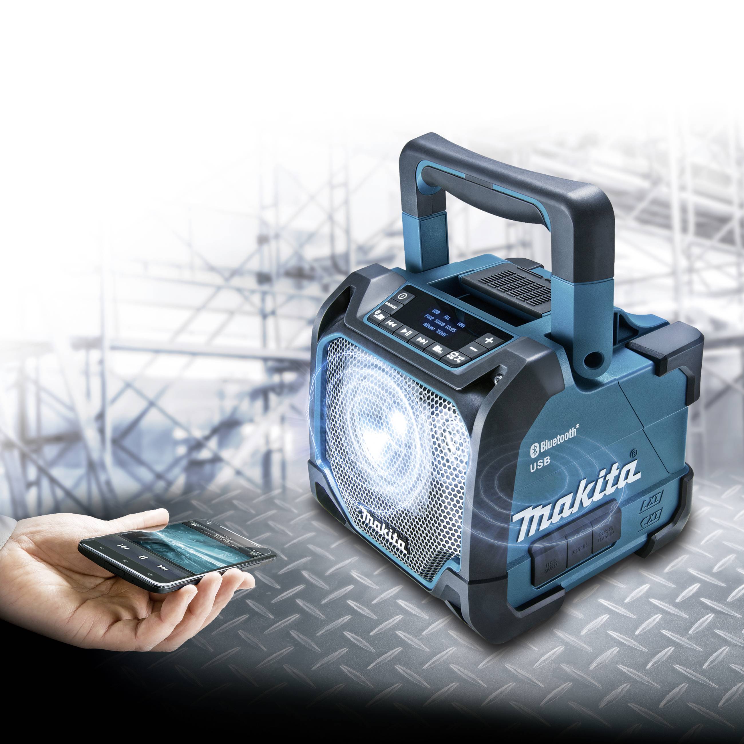 Makita DMR202 Bluetooth luidspreker Spatwaterdicht, Stootvast Turquoise, Zwart-9