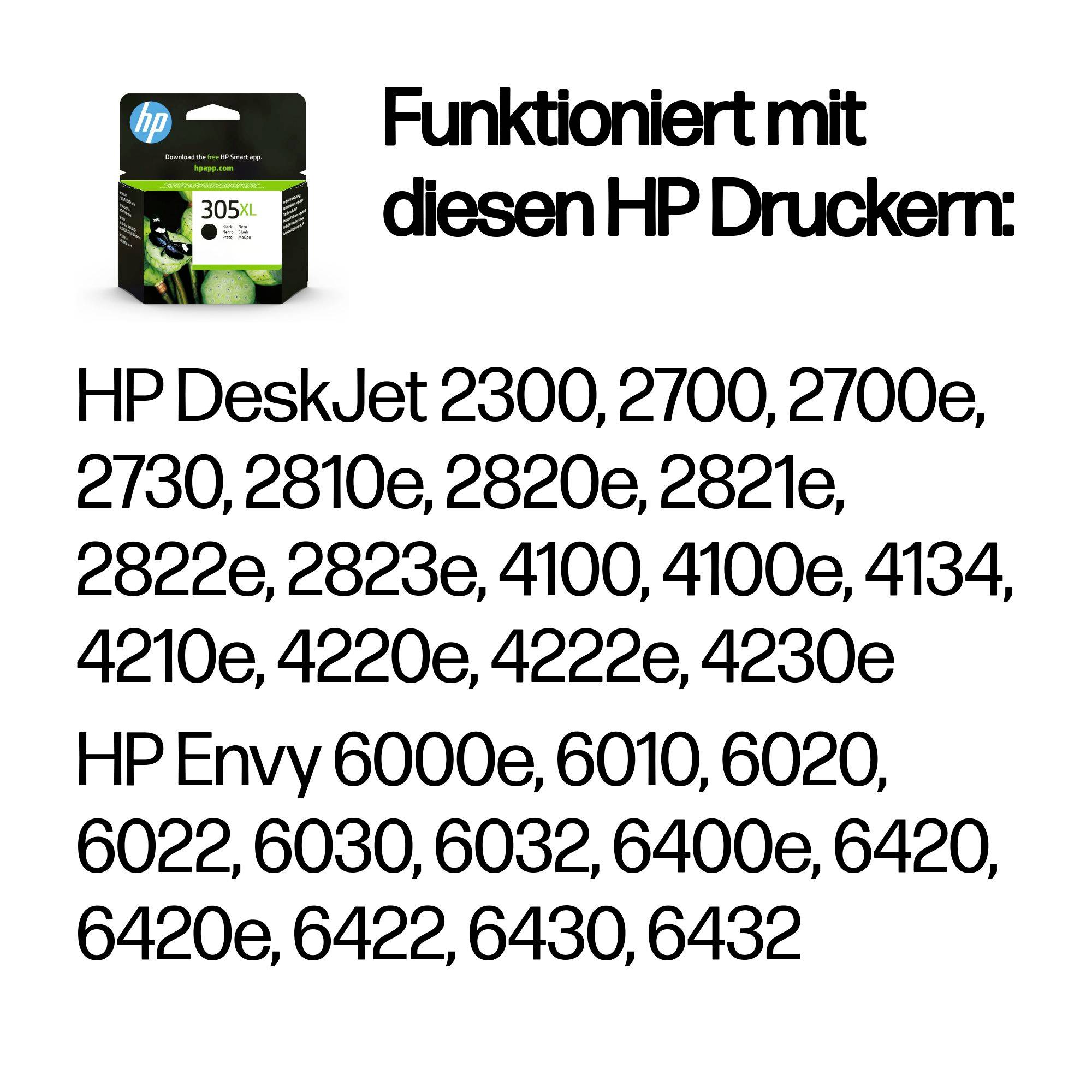 HP 305XL inktcartridge compatibel met de vermelde HP DeskJet en Envy printermodellen.