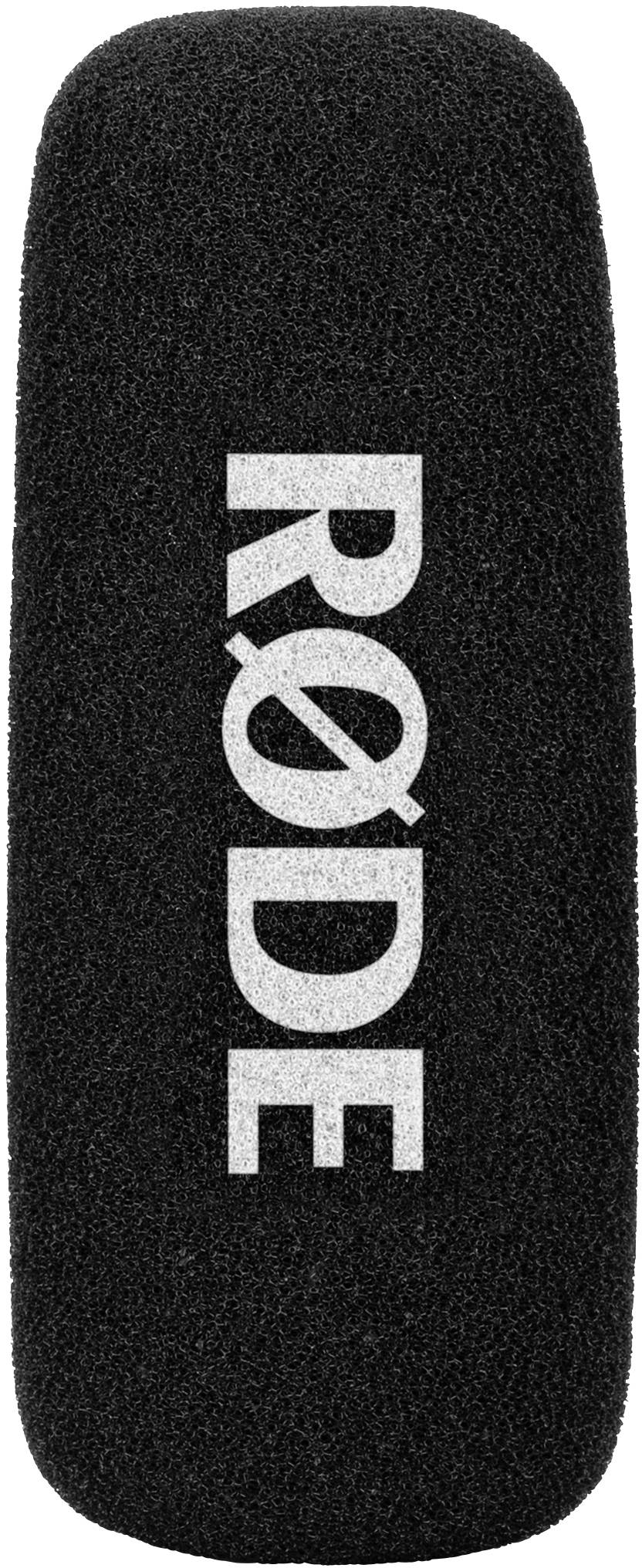 Een zwarte windscherm met het opschrift 'RØDE' in witte letters.