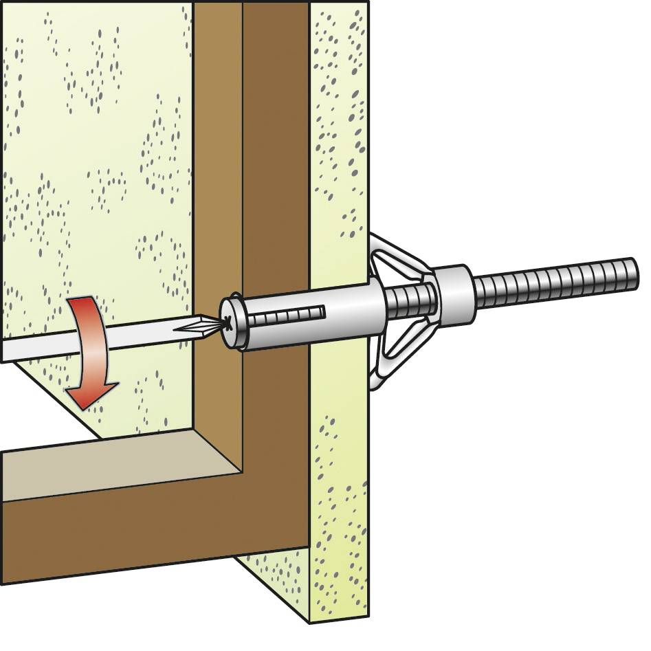 Illustratie van een spanslot dat door middel van draaien de spanning tussen twee houten platen vergroot. Verduidelijkt montageproces.