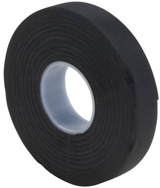 Een rol zwart isolatietape op een witte achtergrond.