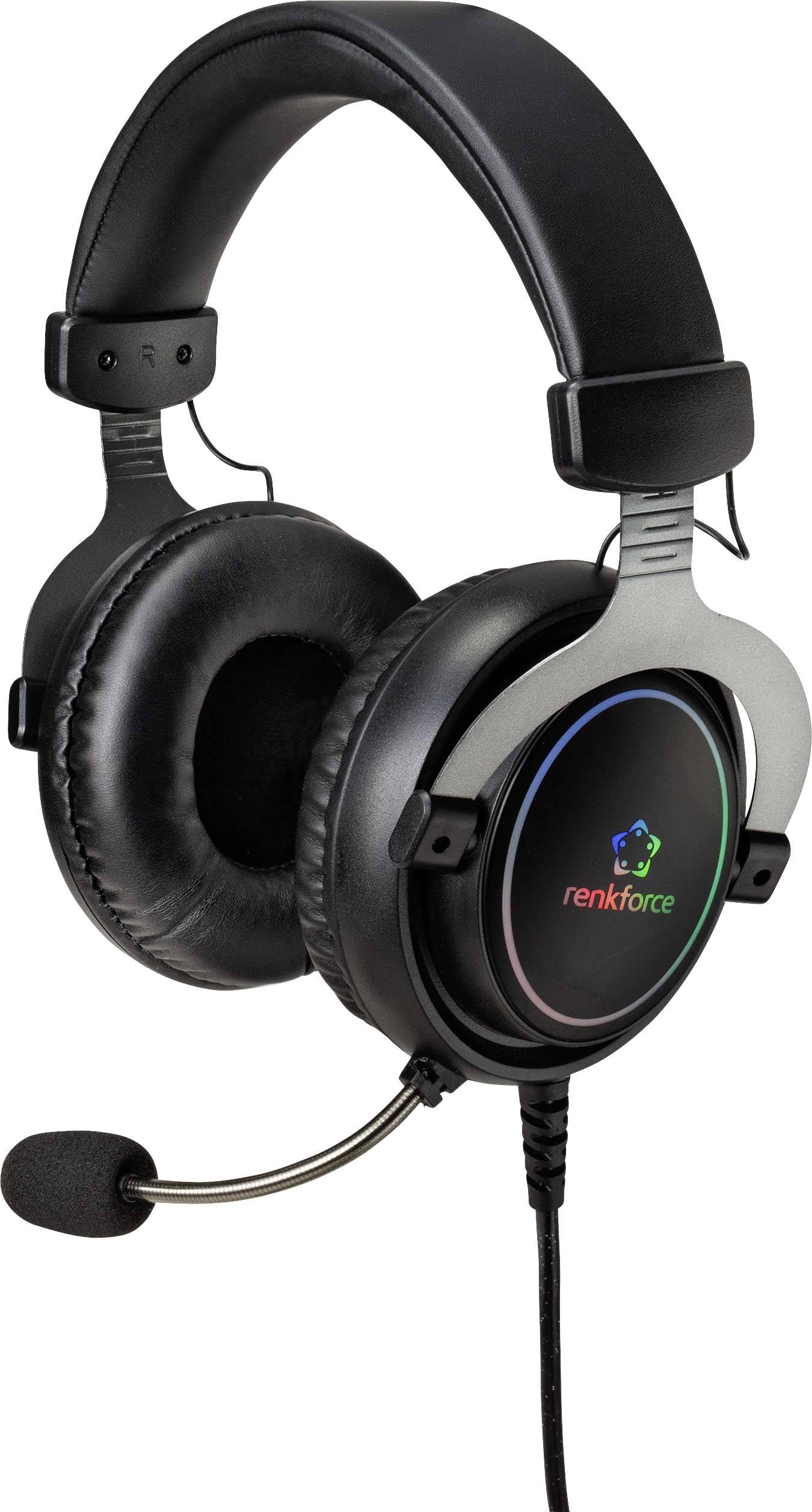 Renkforce RF-GH-300 Spel Over Ear-hörlurar Over Ear Mikrofonljudavstängning, Volymkontroll Svart