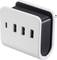 Een wit USB-oplader met drie USB-poorten en een netstekker aan de achterkant. Ideaal voor het gelijktijdig opladen van meerdere apparaten.