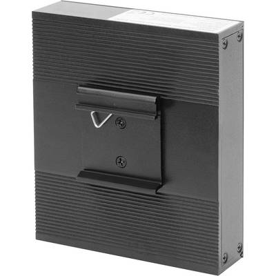 Zwarte, rechthoekige elektronische component met een handgreep en schroeven aan de voorkant.
