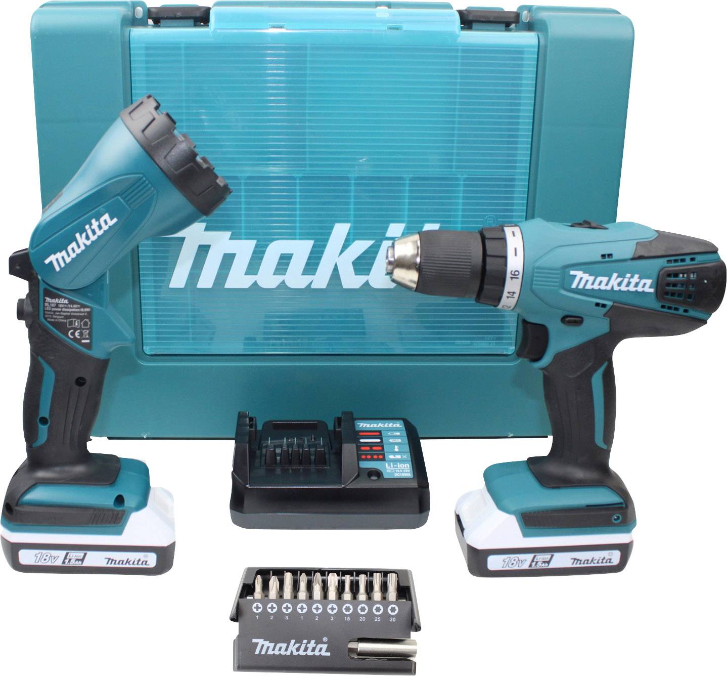 Makita DF457DWLX1 Accu-schroefboormachine 18 V 1.5 Ah Li-ion Incl. 2 accu's, Incl. acculamp, Incl. koffer, Incl. accesso-3