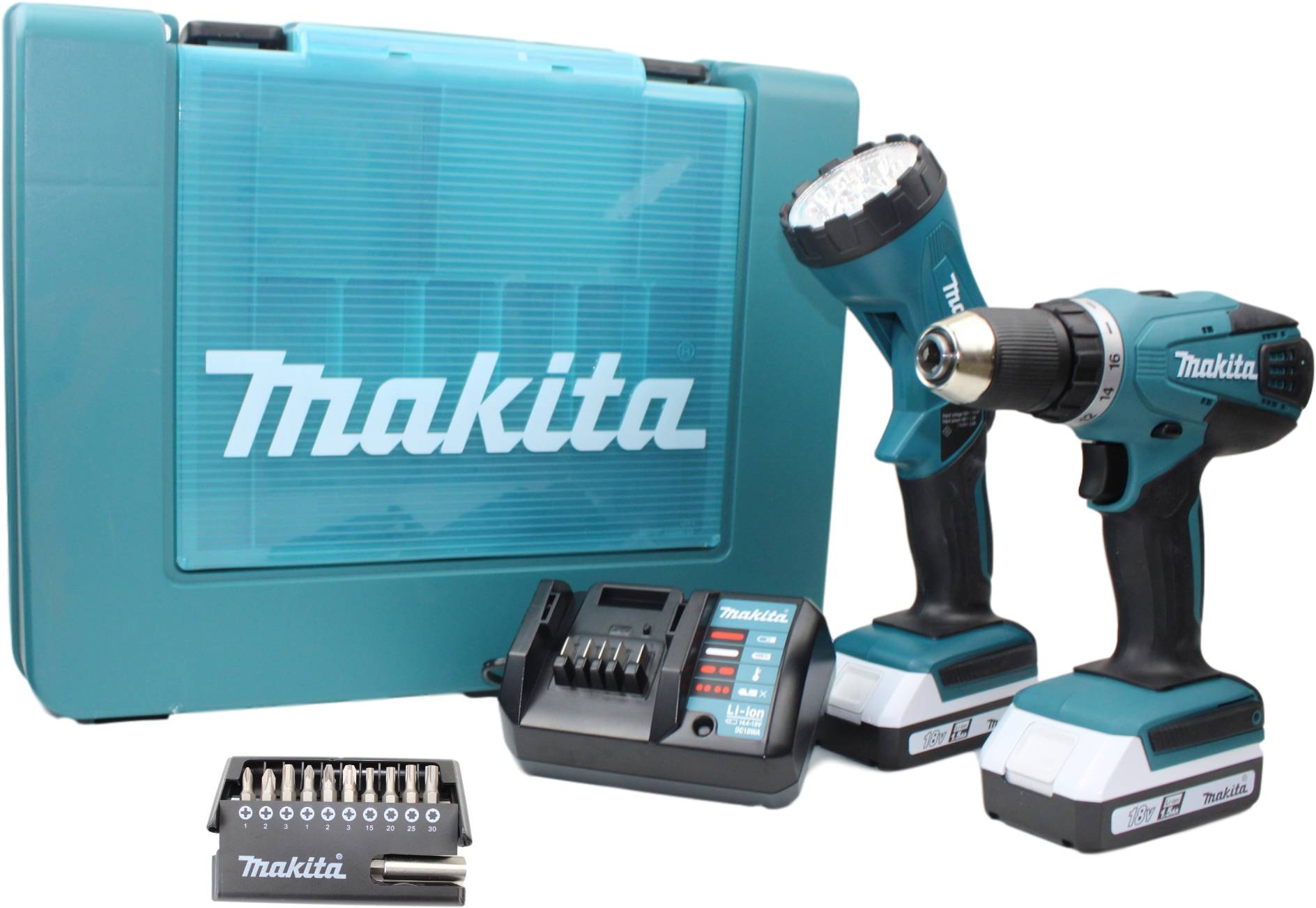 Makita DF457DWLX1 Accu-schroefboormachine 18 V 1.5 Ah Li-ion Incl. 2 accu's, Incl. acculamp, Incl. koffer, Incl. accesso-4