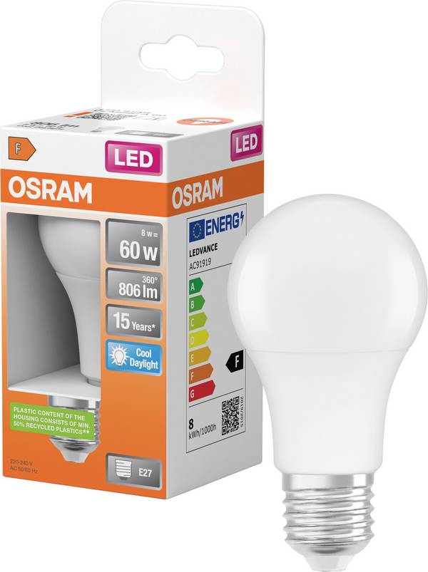 OSRAM HOMELIGHTING 4058075428560 LED-lamp Energielabel F (A - G) E27 Peer 8.5 W = 60 W Neutraalwit (Ø x h) 59 mm x 104 mm Niet dimbaar 1 stuk(s)