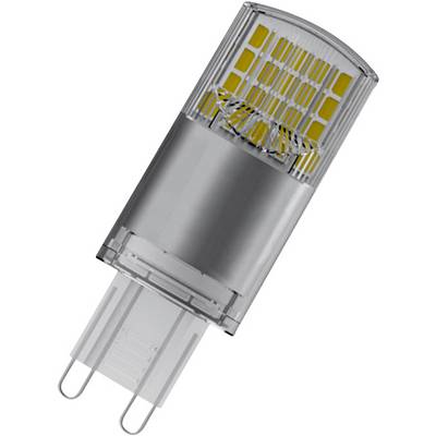 Een LED-verlichtingselement in cilindrische vorm met een transparante behuizing en zichtbare gele LED-chips, met twee contactpinnen onderaan.