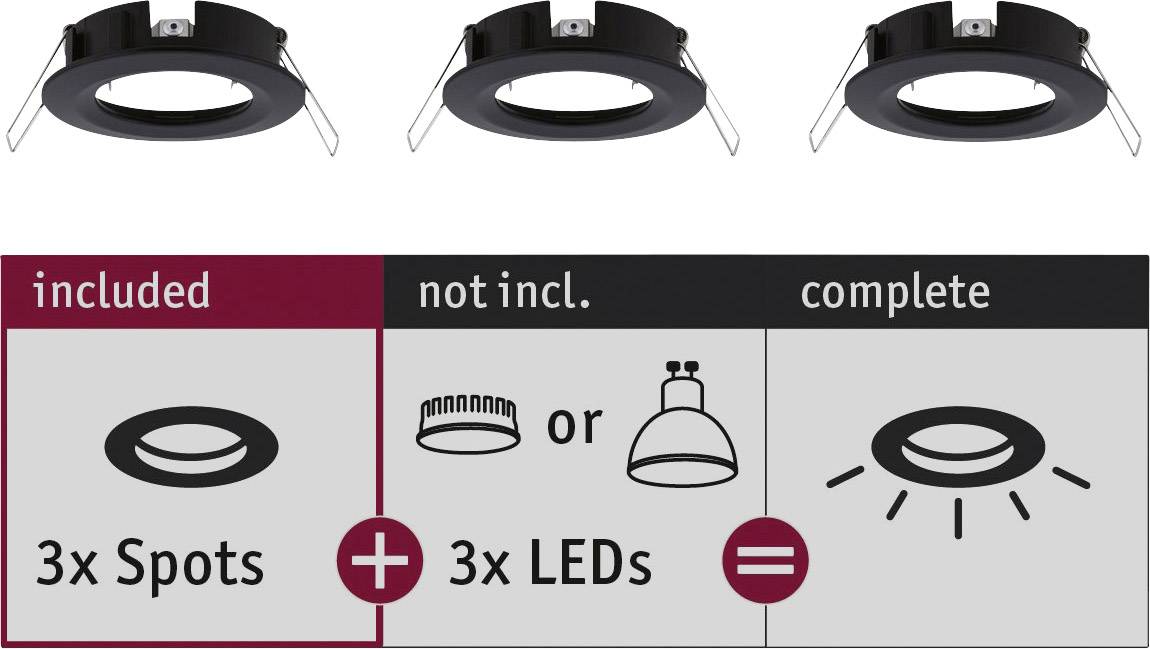 'Drie plafondspot-armaturen vereisen drie led's voor volledige werking. Led's niet inbegrepen.'