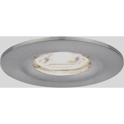 Inbouwlamp met een ronde metalen rand en zichtbare gloeilamp, straalt licht naar beneden. Modern, minimalistisch ontwerp.