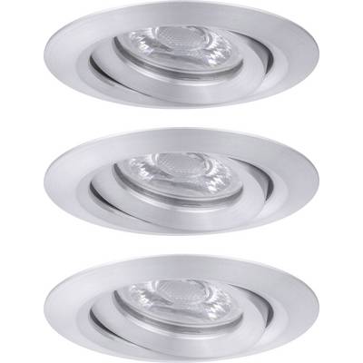 Drie ronde, zilveren inbouwspots met kantelbare LED-spots, weergegeven in een verticale configuratie.