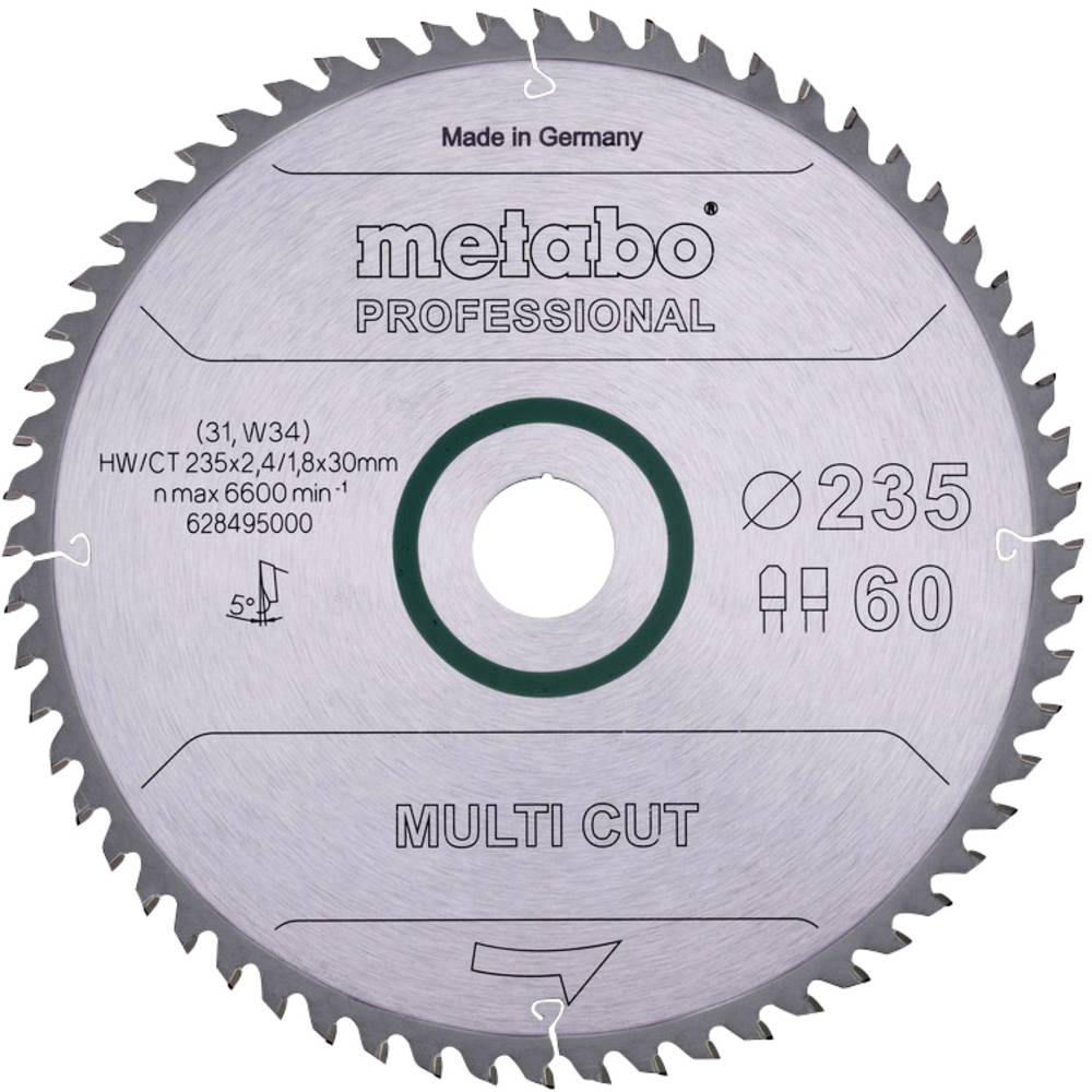 Metabo 628495000 Cirkelzaagblad 235 x 30 x 2.4 mm Aantal tanden: 60 1 stuk(s)