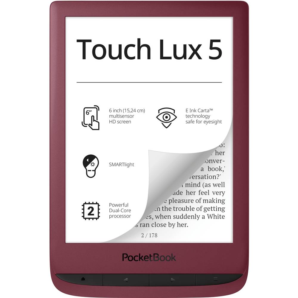 PocketBook Touch Lux 5 RubyRed eBook-reader 15.2 cm (6 inch) Ruby, Rood