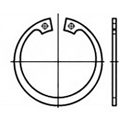 Tekening van een sprengring met twee eindboringen en sleuven, in zij- en bovenaanzicht. Klassieke technische component.