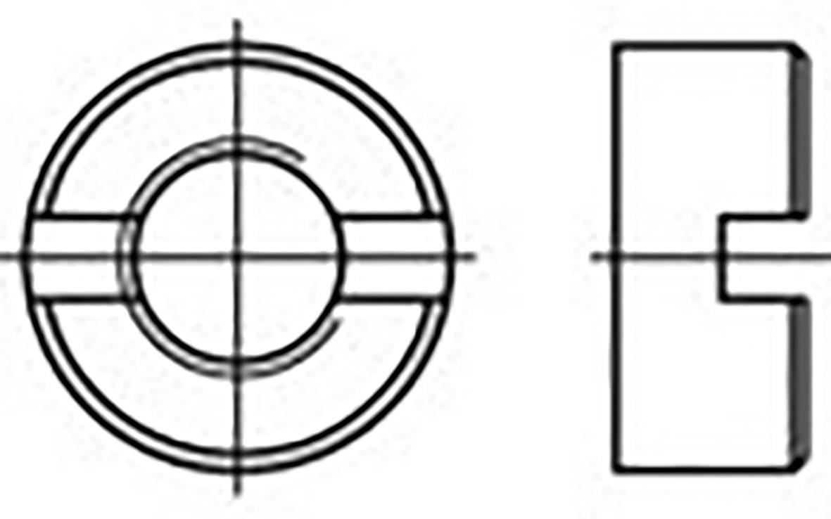 Technische tekening van een onderdeel dat bestaat uit een cirkelvormig element met een symmetrische groef en voeg in zij-aanzicht.
