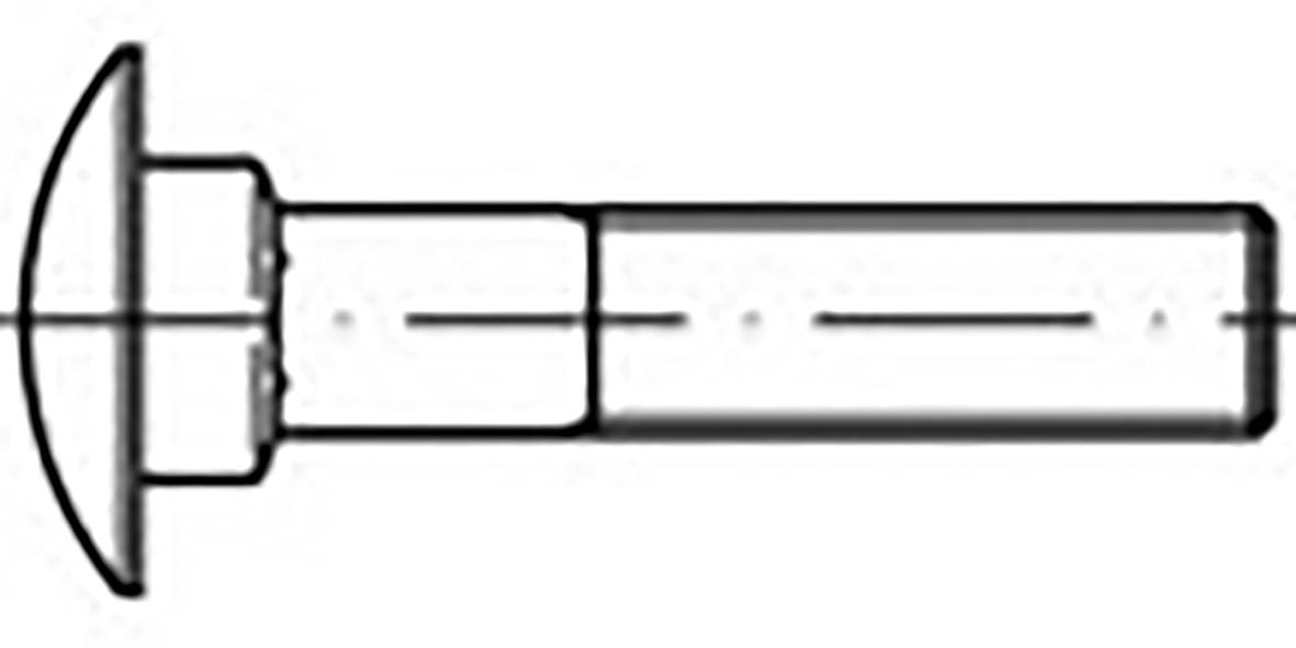 Bout met verzonken kop en ongedraaide schacht, technische tekening, zijaanzicht. Wordt gebruikt voor het bevestigen van componenten.